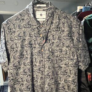 Denim & Flower 100% Cotton Slim-Fit Grey & Black Short-Sleeve Button-Up SZ XL